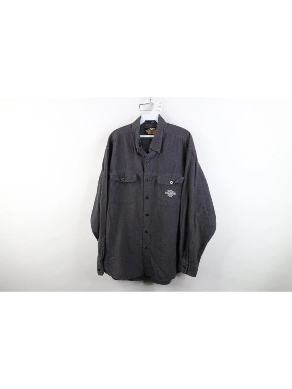 Vtg 90s Harley Davidson Mens XL Faded Flannel Chamois Cloth Button Shirt Gray